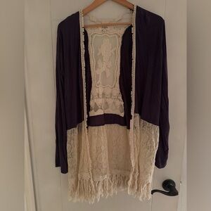 Umgee Purple and Cream Lace Cardigan
